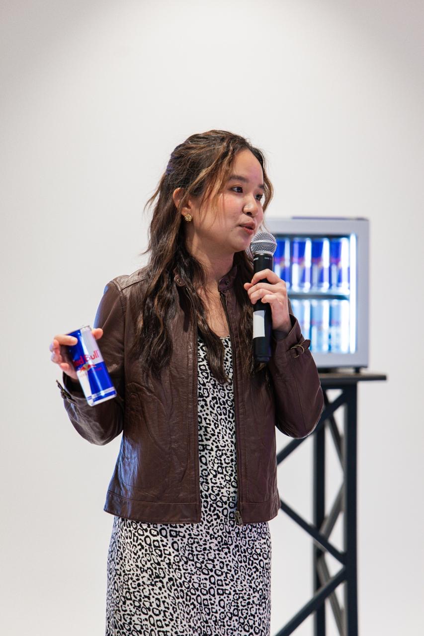 Veralyn pitching BioScent on stage at Red Bull Basement