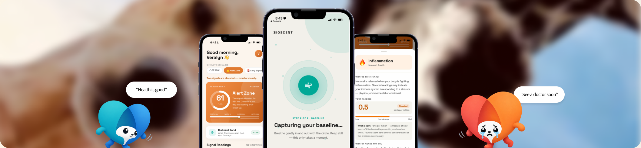 Bioscent app preview with phone mockups